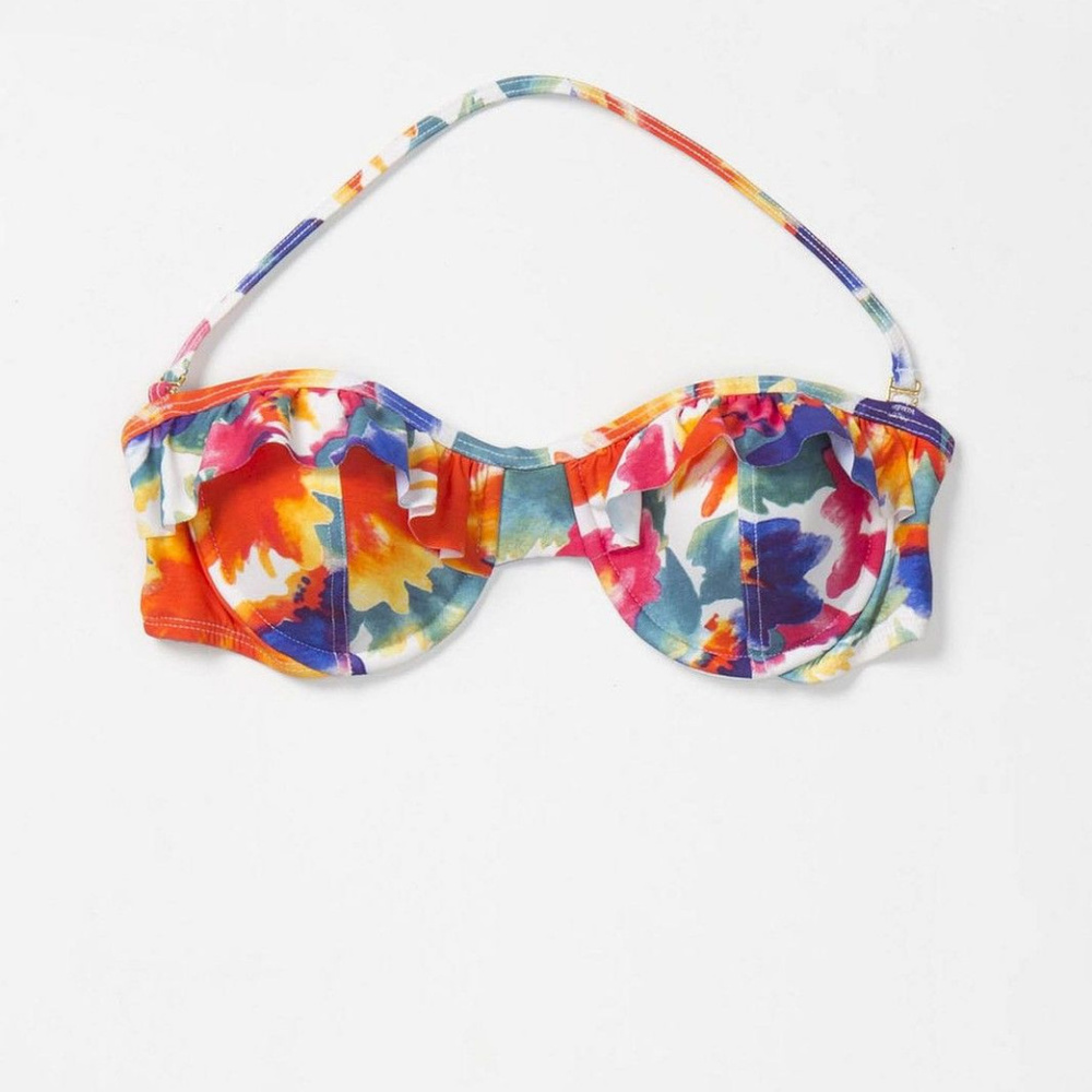Anthropologie Bouquet Ruffle Bikini Top Removable Halter Strap Underwire, S & M